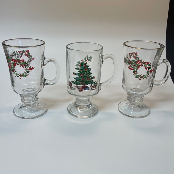 3 Glass Irish Coffee Mugs - 2 Vintage Libbey Holly Wreath & Gold Rim, 1 Vintage - Picture 6 of 8